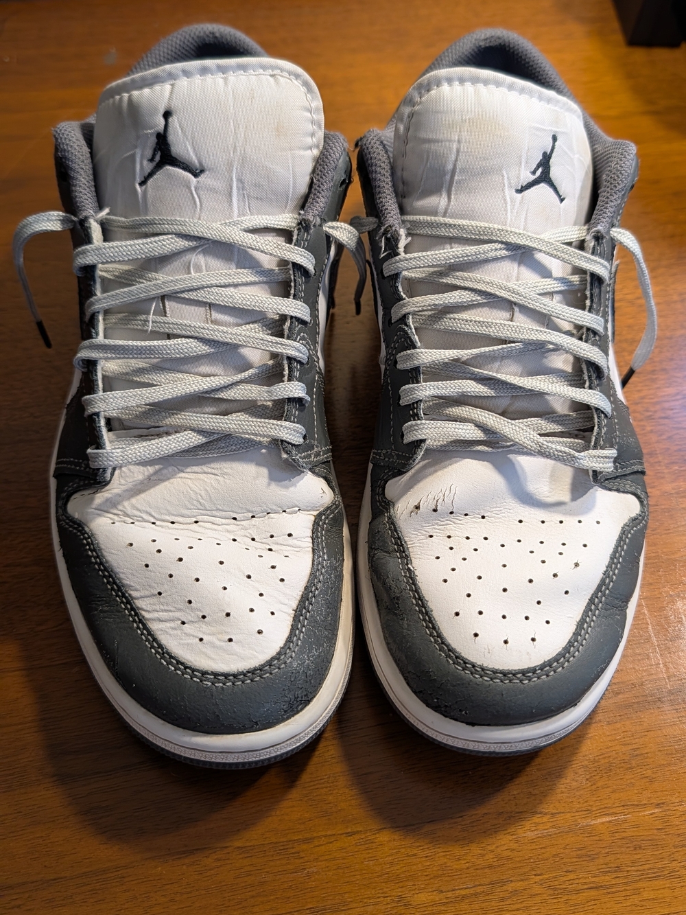 Nike Air Jordan 1 Low Retro Shoes Men Size 10 White Black Iron Gray 553558-152